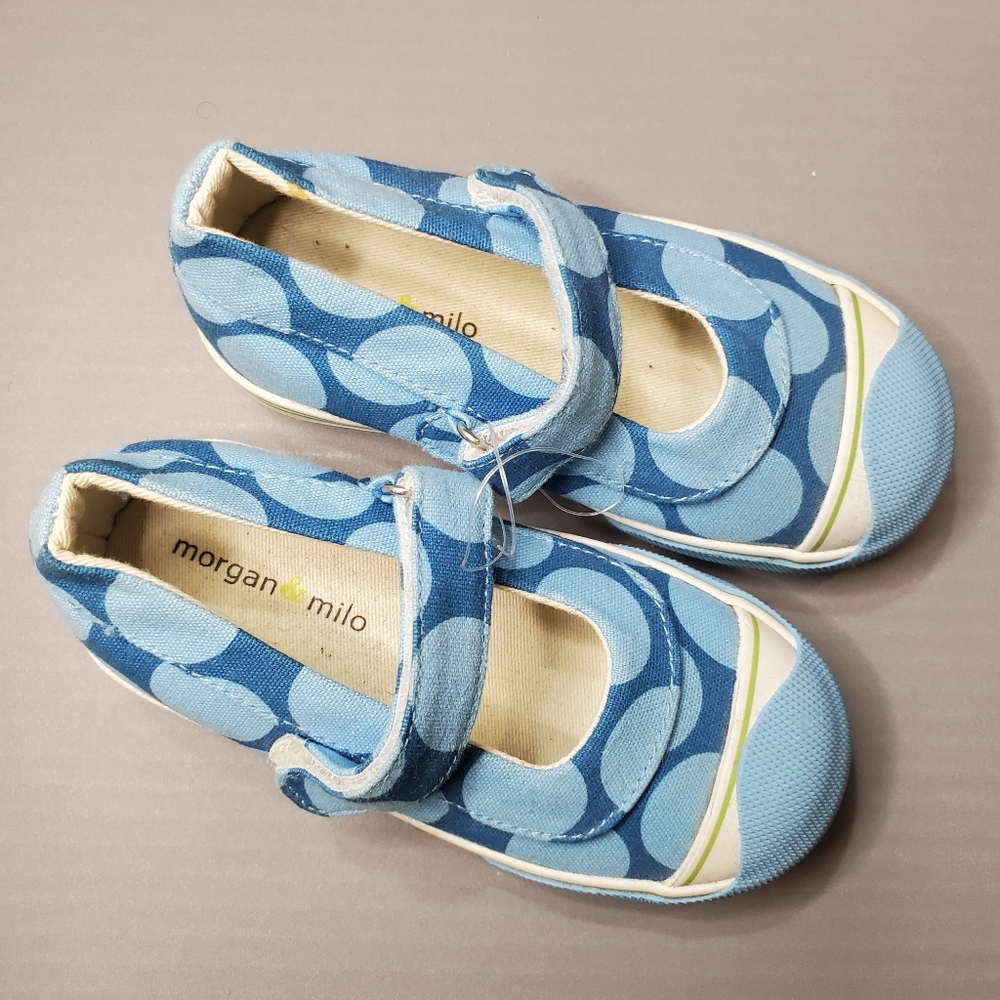 Morgan & Milo Girls Canvas Polka Dot Blue Shoes 8.5 - Picture 3 of 9